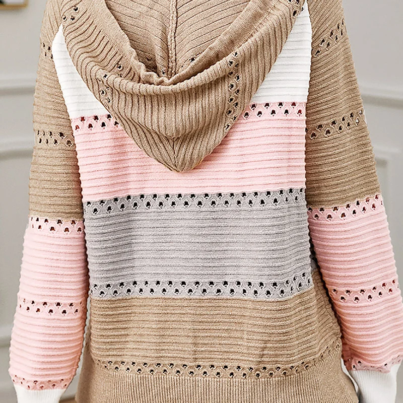 Damen Wolle/Stricken Gestreift Langarm Bequem Lässig Strickjacke