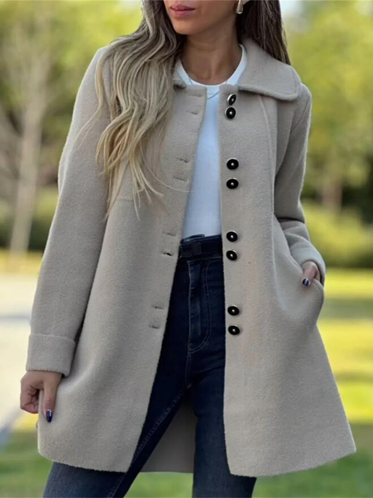 Damen Unifarben Schnalle Regelmäßig Weit Jacke