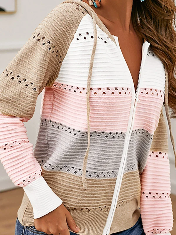 Damen Wolle/Stricken Gestreift Langarm Bequem Lässig Strickjacke