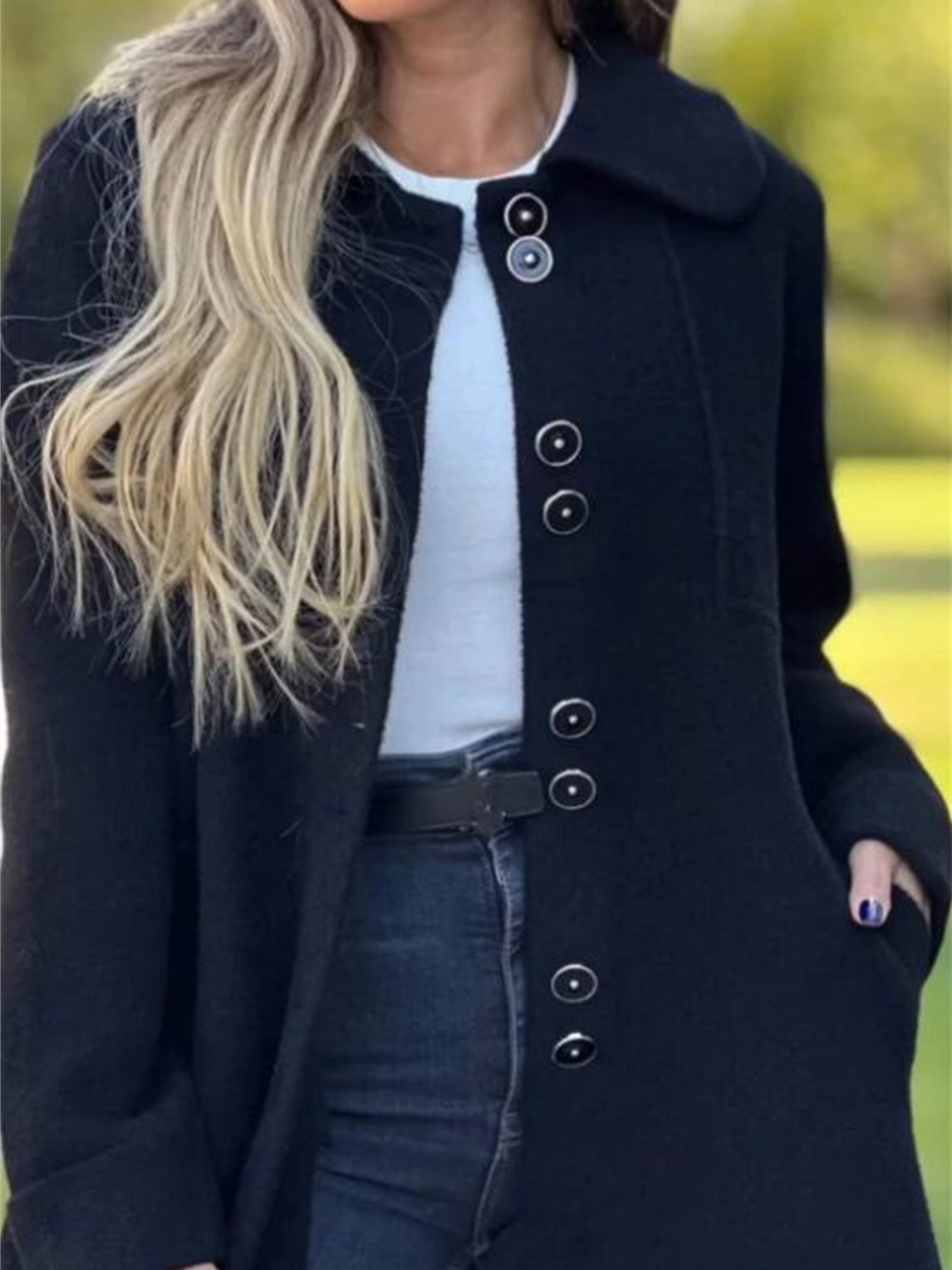 Damen Unifarben Schnalle Regelmäßig Weit Jacke