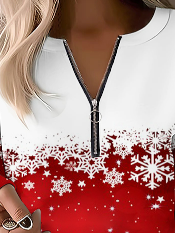 Retro Rundhals Schneeflocke Sweatshirt Print