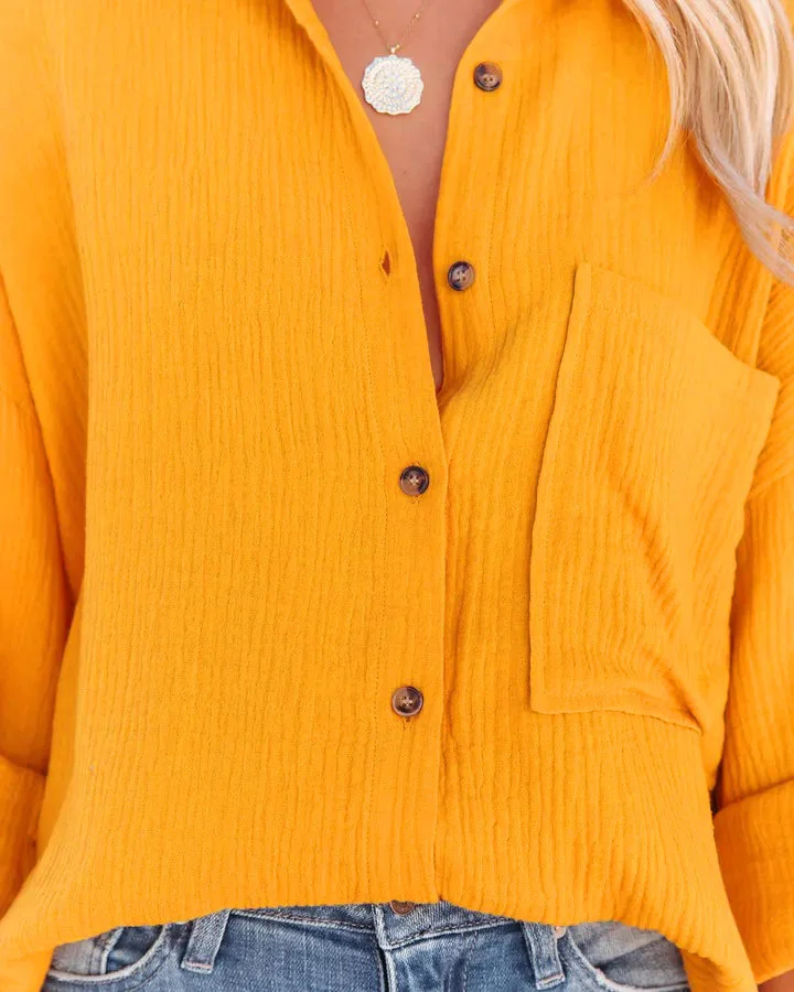 Hemdkragen Langarm Unifarben Regelmäßig Weit Bluse für Damen