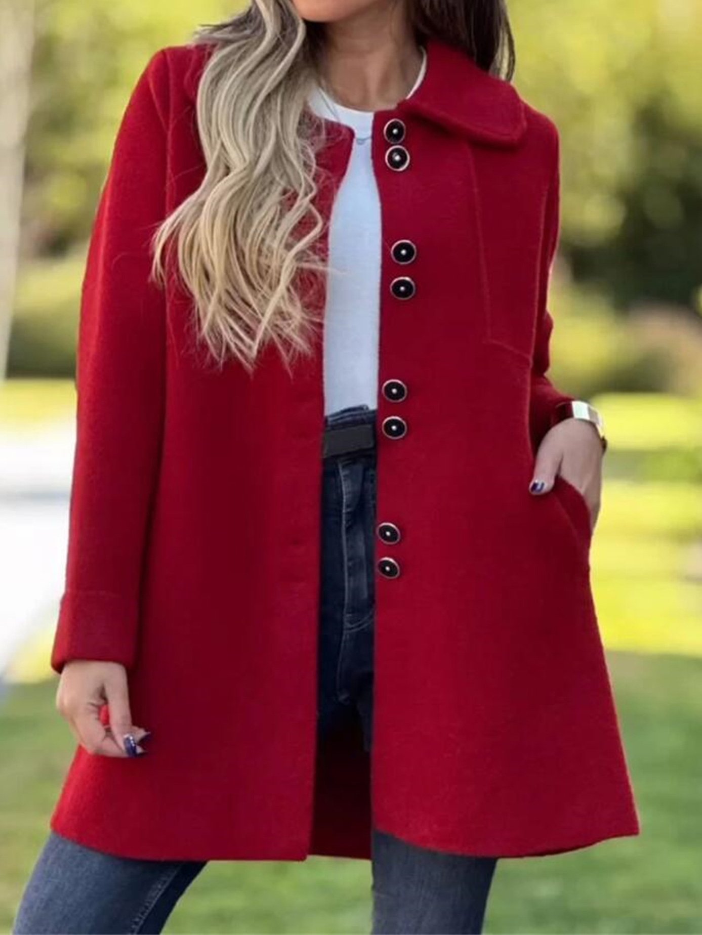 Damen Unifarben Schnalle Regelmäßig Weit Jacke