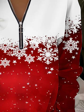 Retro Rundhals Schneeflocke Sweatshirt Print