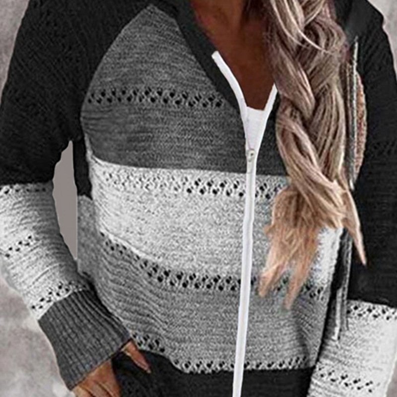 Damen Wolle/Stricken Gestreift Langarm Bequem Lässig Strickjacke