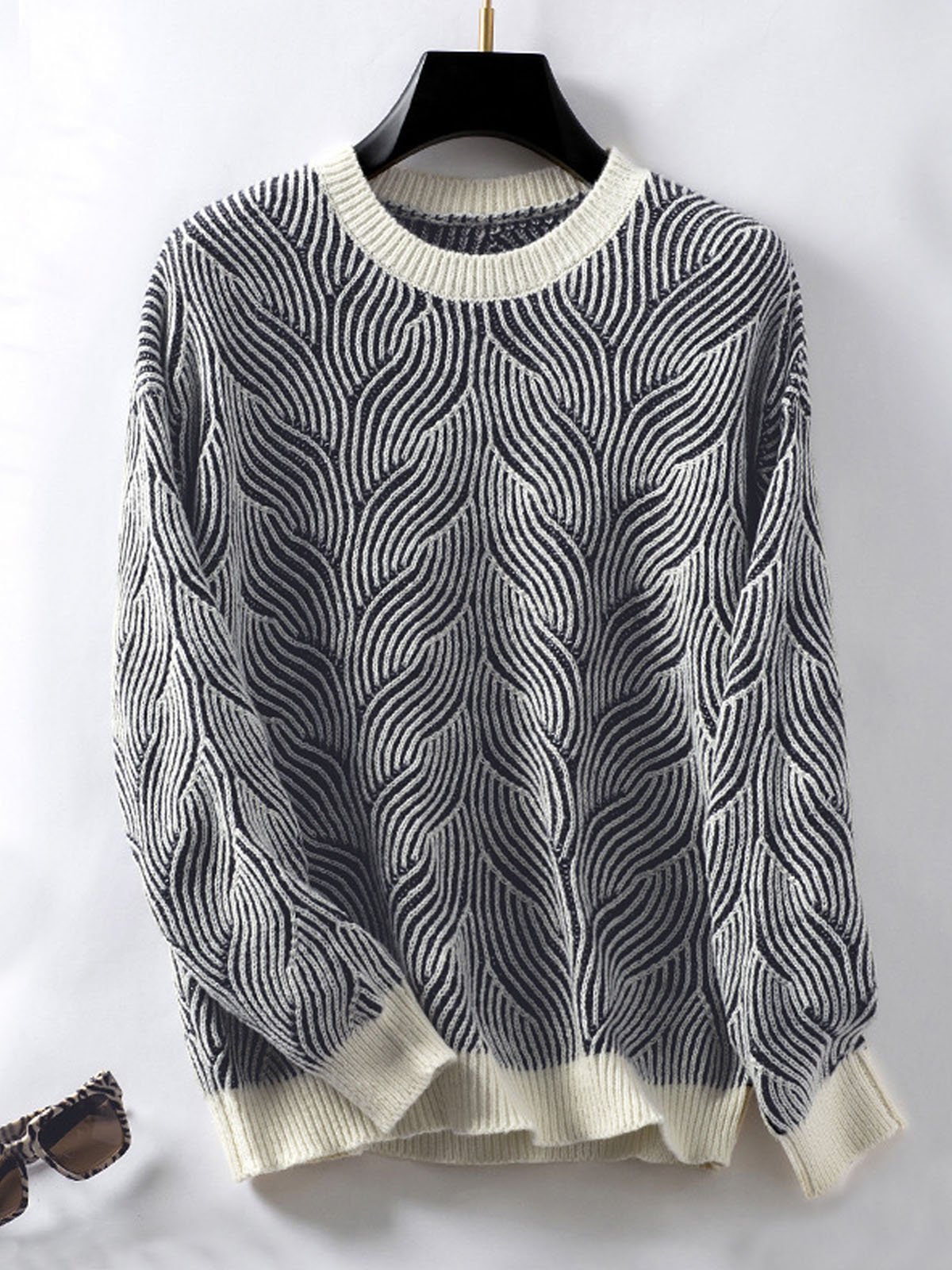 Damen Garn/Wollgarn Geometrisch Langarm Bequem Lässig Pullover