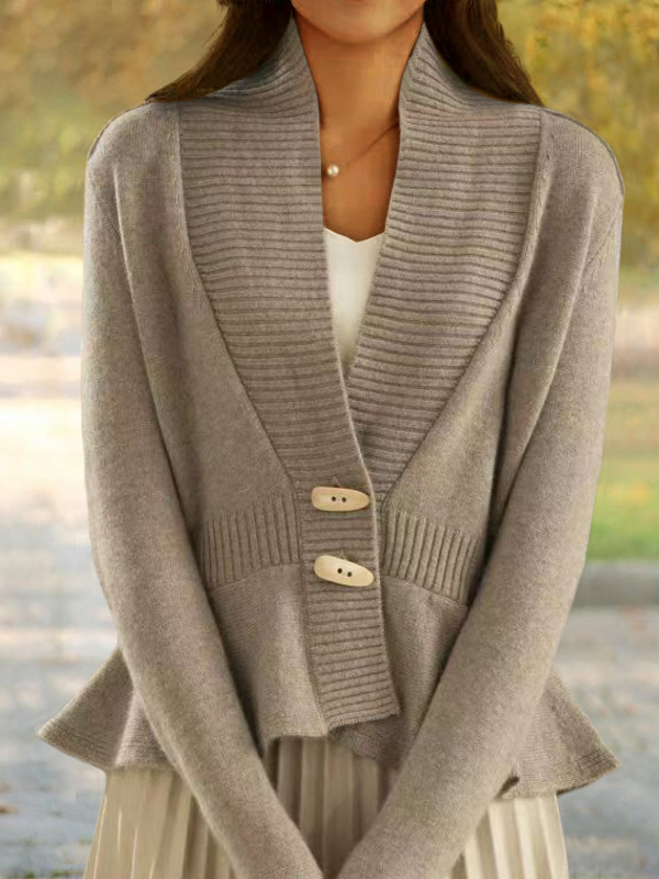 Damen Wolle/Stricken Unifarben Langarm Bequem Lässig Strickjacke