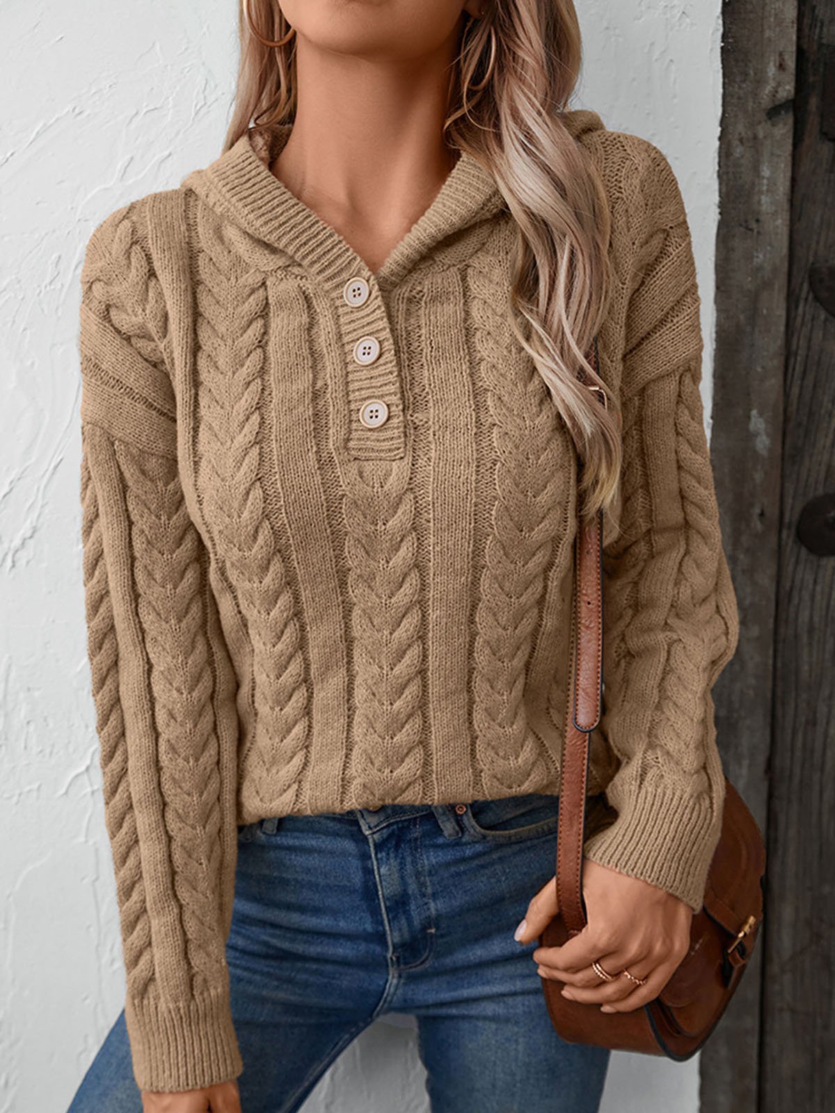 Damen Garn/Wollgarn Unifarben Langarm Bequem Lässig Schnalle Pullover