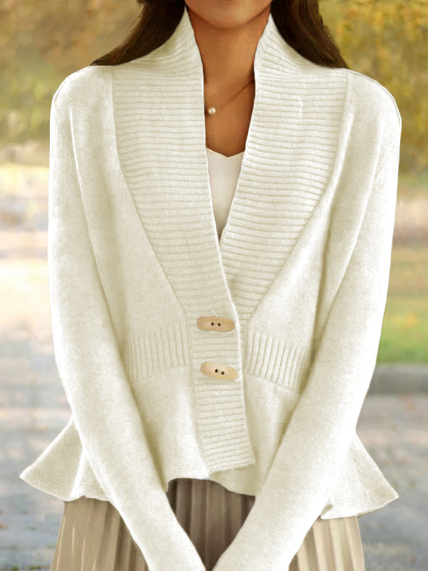 Damen Wolle/Stricken Unifarben Langarm Bequem Lässig Strickjacke