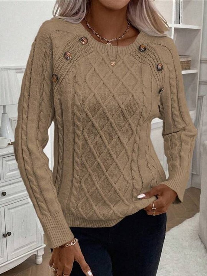 Damen Garn/Wollgarn Unifarben Langarm Bequem Lässig Schnalle Pullover