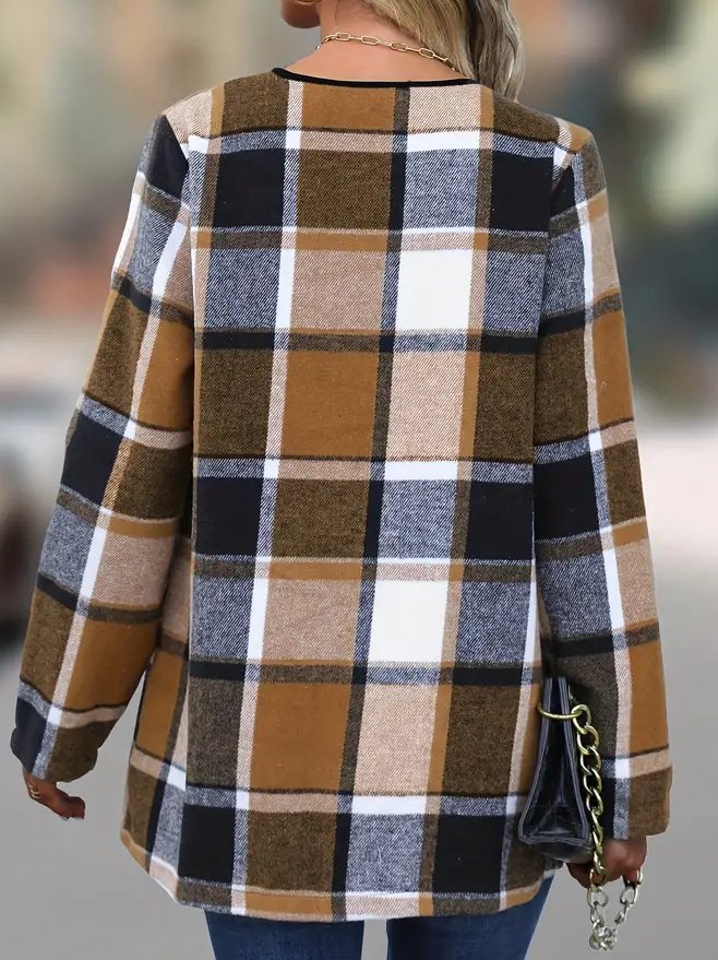 Damen Kariert Regelmäßig Weit Jacke