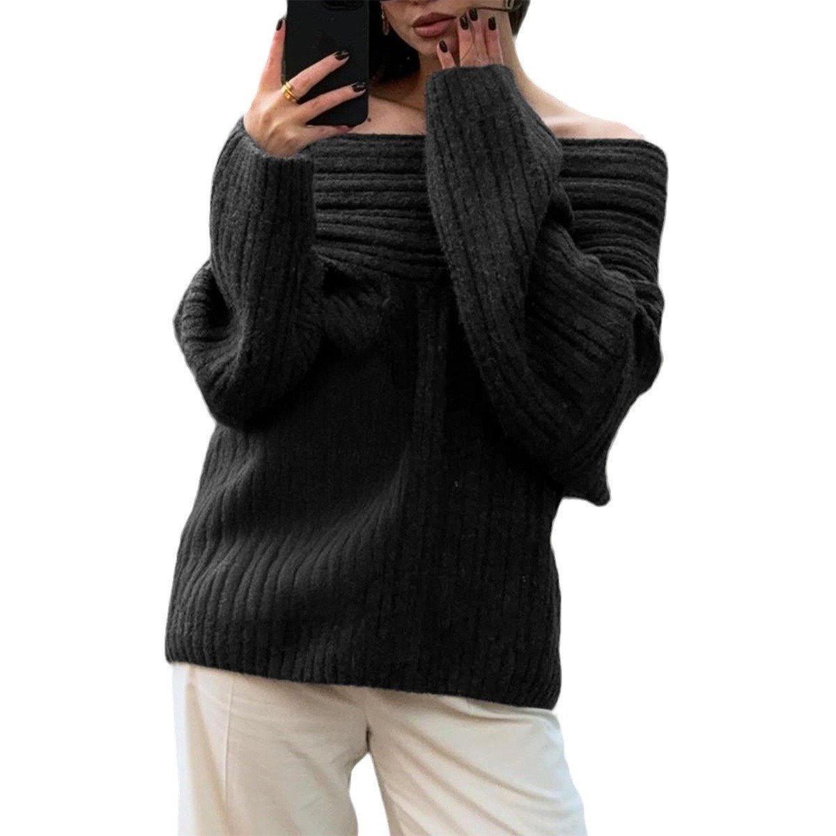 Damen Wolle/Stricken Unifarben Langarm Bequem Lässig Pullover