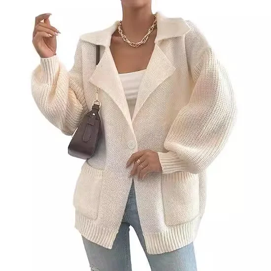 Damen Wolle/Stricken Unifarben Langarm Bequem Lässig Strickjacke