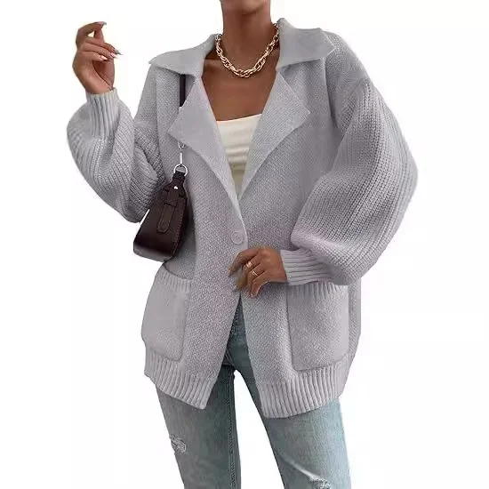 Damen Wolle/Stricken Unifarben Langarm Bequem Lässig Strickjacke