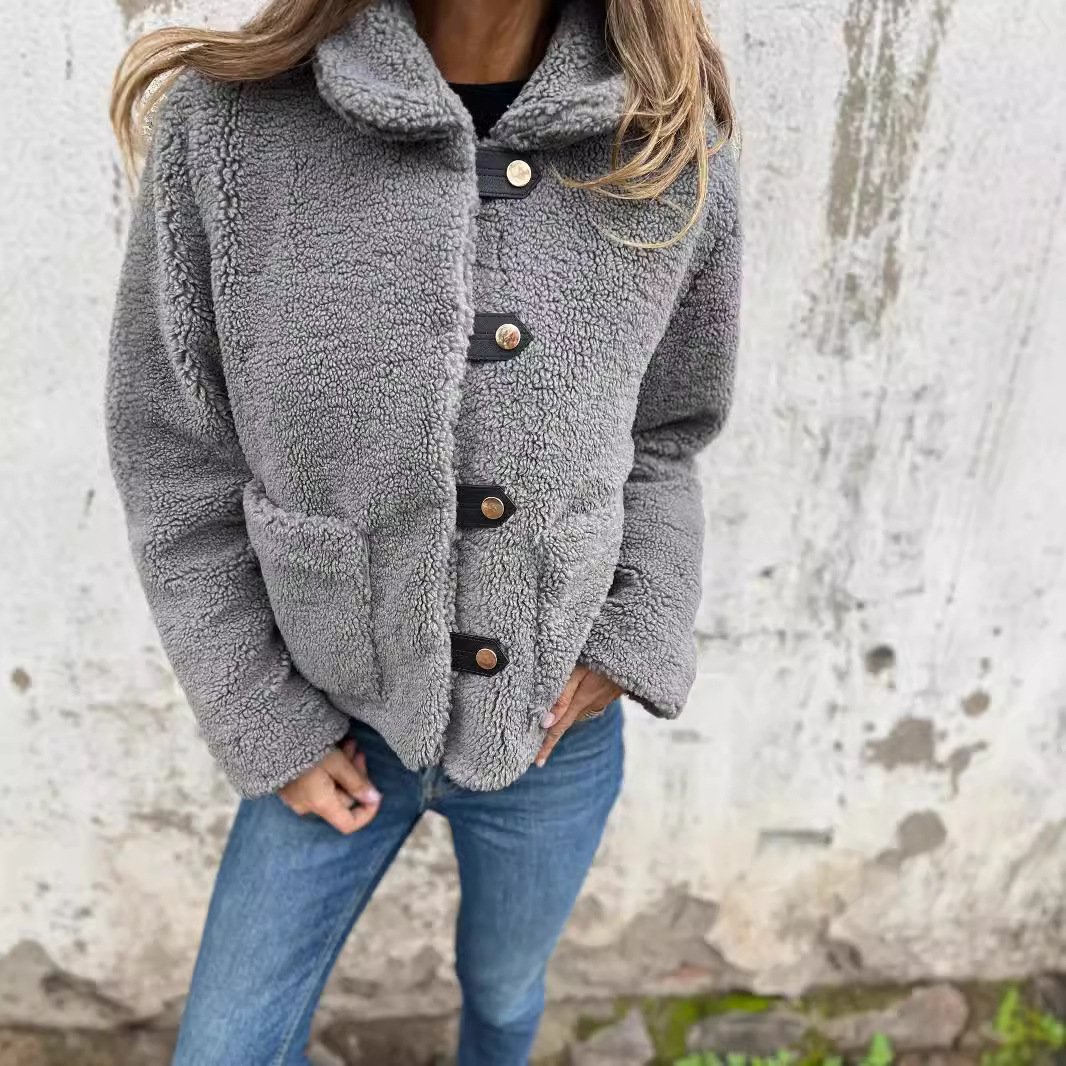 Damen Unifarben Sherpa-Jacke Schnalle Regelmäßig Regelmäßige Passform Teddy Jacke