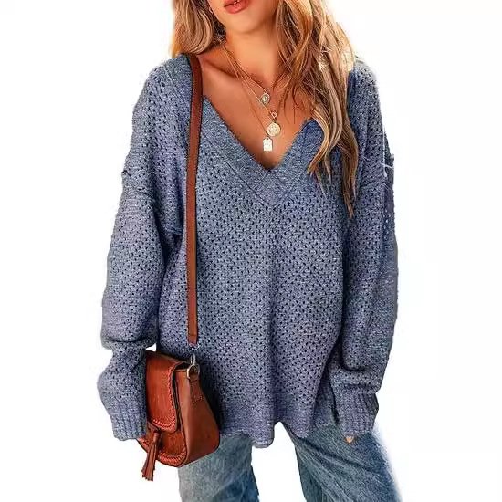 Damen Wolle/Stricken Unifarben Langarm Bequem Lässig Pullover