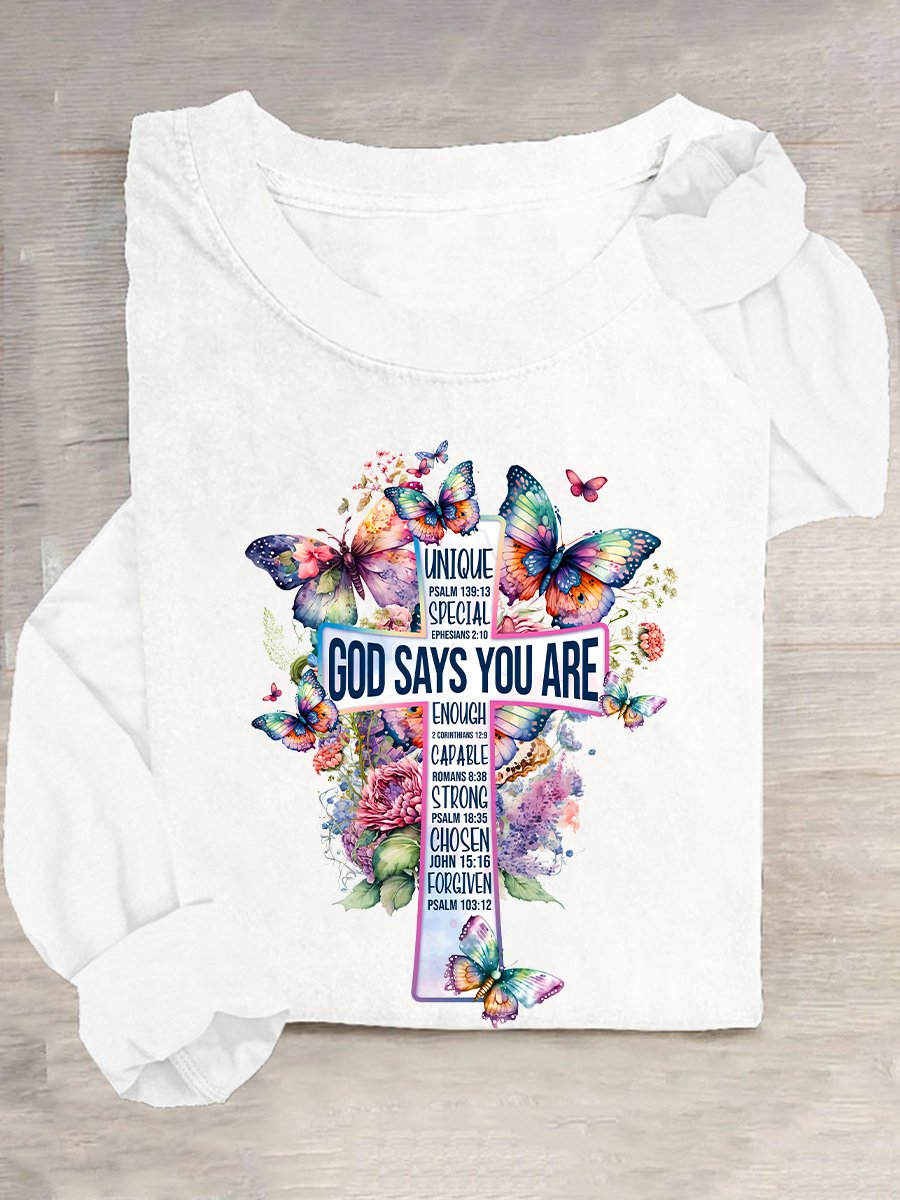 Rundhals Langarm Schmetterling Regelmäßig Weit Bluse für Damen