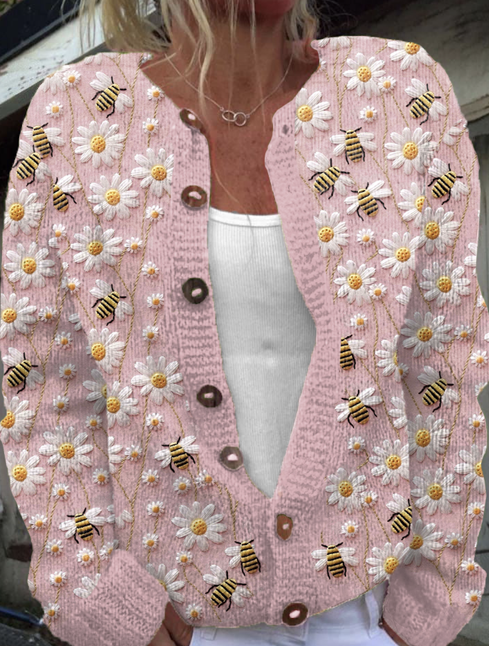 Damen Gestrickt Pflanzen Langarm Bequem Lässig Strickjacke