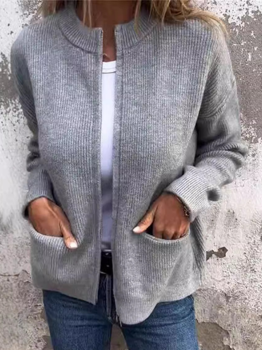 Damen Unifarben Reißverschluss Regelmäßig Weit Jacke