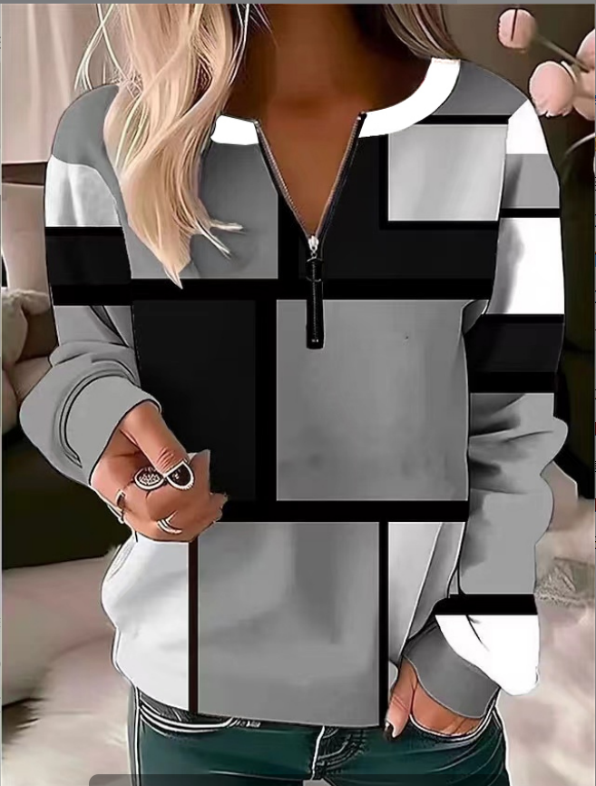 Lässig Rundhals Geblümt Sweatshirt Reißverschluss