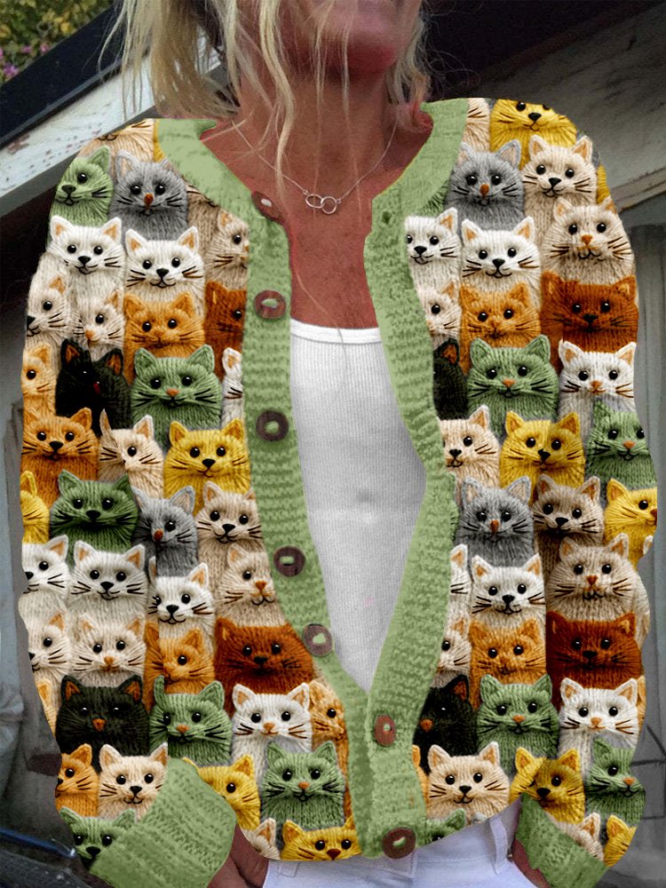 Damen Gestrickt Pflanzen Langarm Bequem Lässig Strickjacke