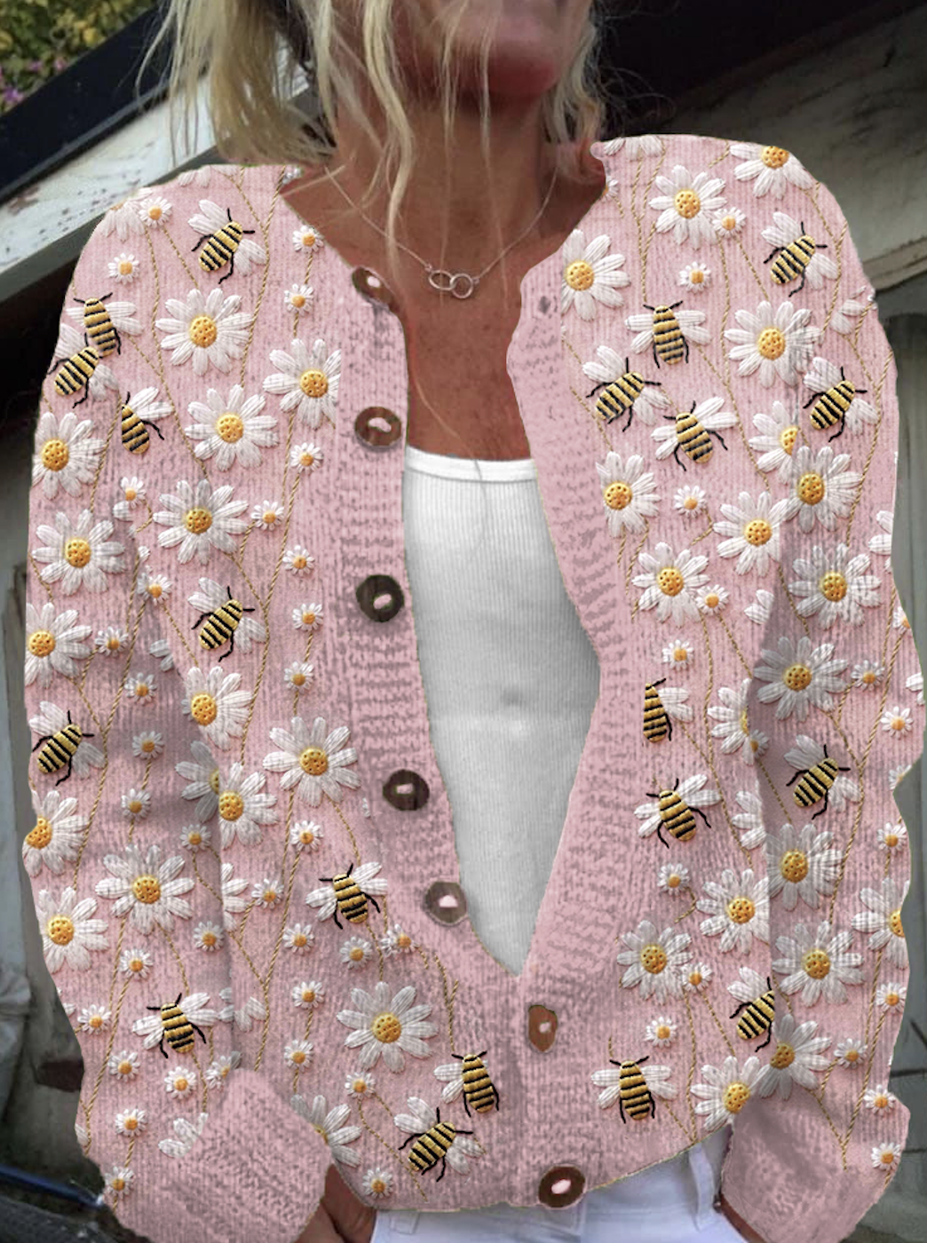 Damen Gestrickt Pflanzen Langarm Bequem Lässig Strickjacke