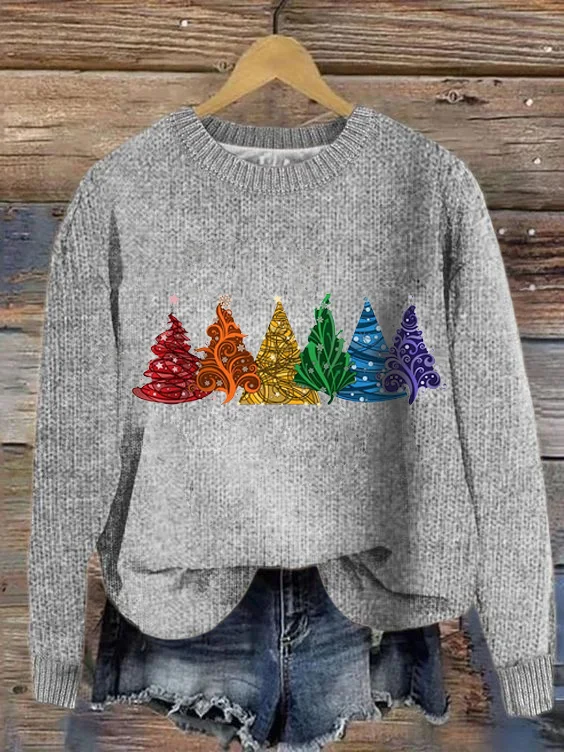 Damen Gestrickt Weihnachtsbaum Langarm Bequem Lässig Pullover