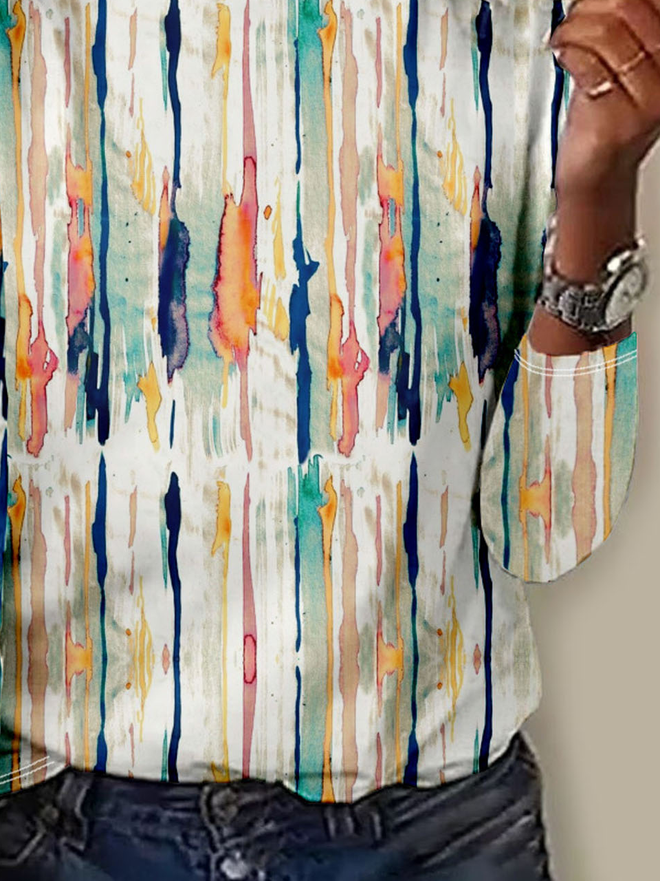 Lässig abstrakte Streifen Rundhals Langarm T-Shirt