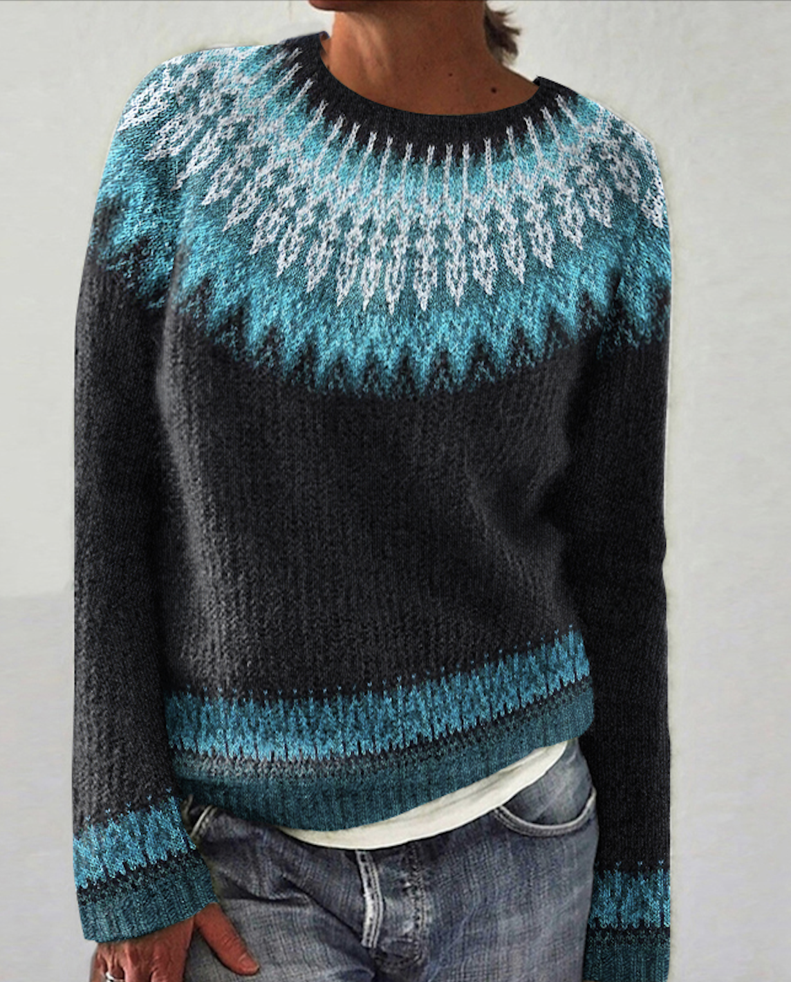 Damen Gestrickt Lila Geblümt Langarm Bequem Lässig Pullover