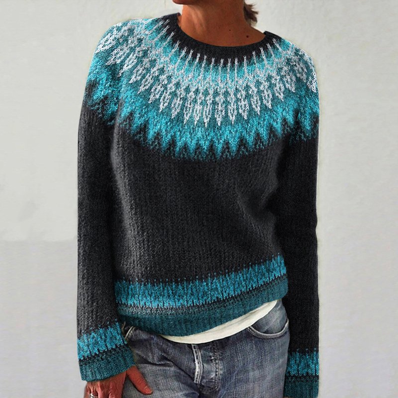 Damen Gestrickt Lila Geblümt Langarm Bequem Lässig Pullover