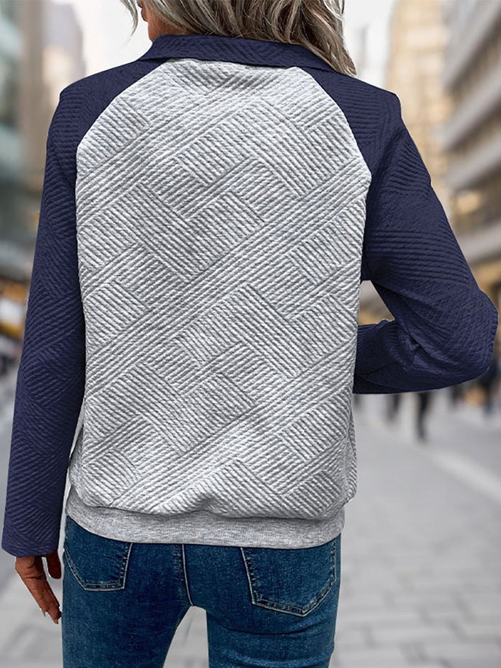 Lässig Schalkragen Farbblock Sweatshirt