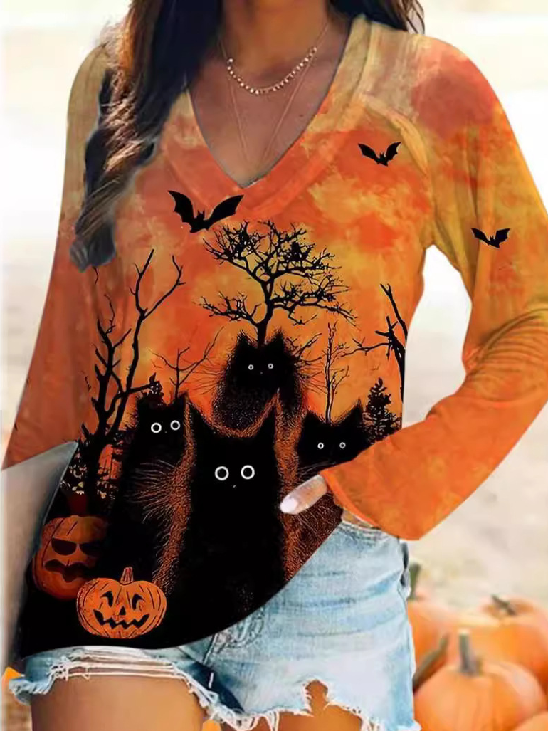 Lässig Halloween Rundhals Langarm T-Shirt