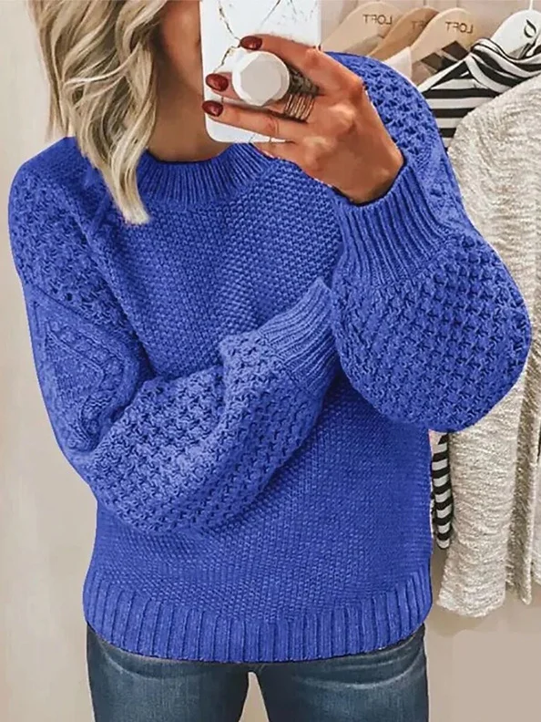 Damen Garn/Wollgarn Unifarben Langarm Bequem Lässig Pullover