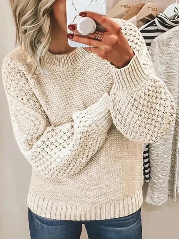 Damen Garn/Wollgarn Unifarben Langarm Bequem Lässig Pullover