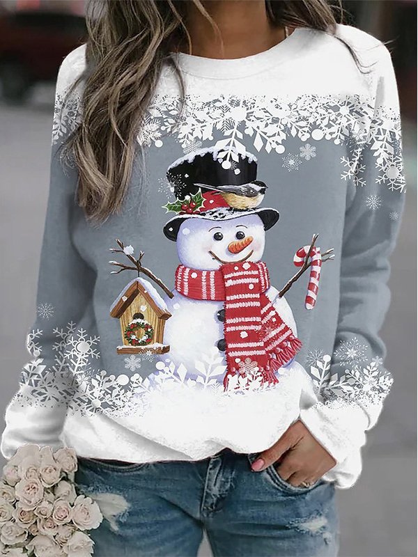 Lässig Rundhals Weihnachtsschneemann Sweatshirt