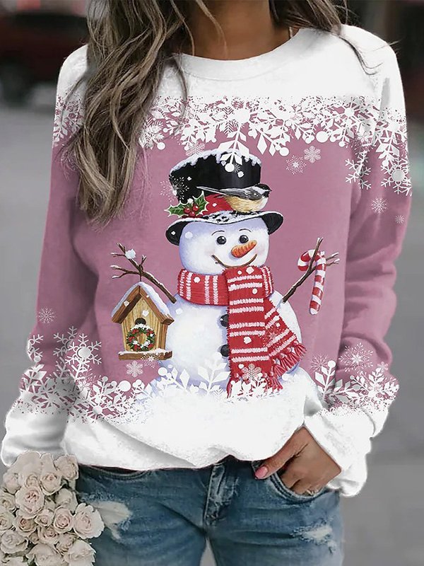 Lässig Rundhals Weihnachtsschneemann Sweatshirt