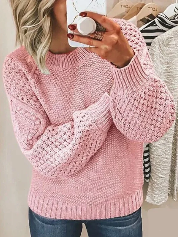 Damen Garn/Wollgarn Unifarben Langarm Bequem Lässig Pullover