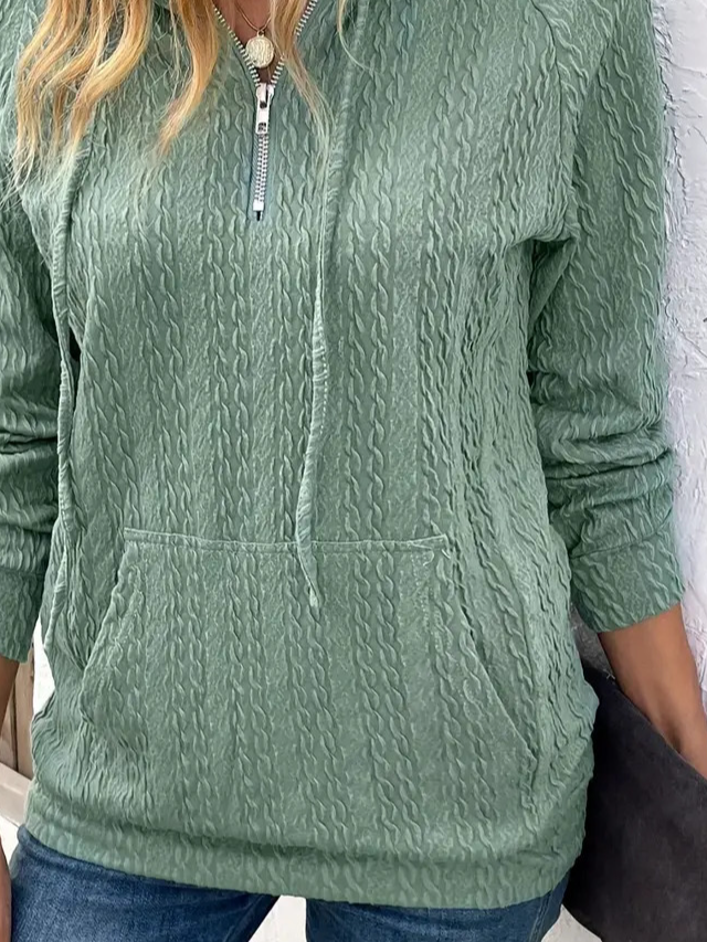 Lässig Kapuze Unifarben Sweatshirt Reißverschluss