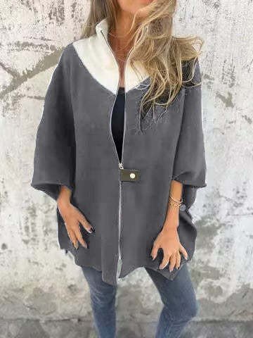 Damen Unifarben Mantel verdicken Weit Jacke