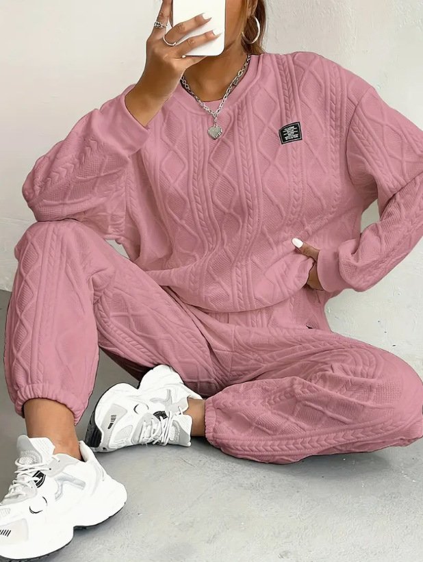 Damen Unifarben Zweiteiliges Set Täglich Langarm Lässig Frühling/Herbst Bluse mit Hose Matching Set