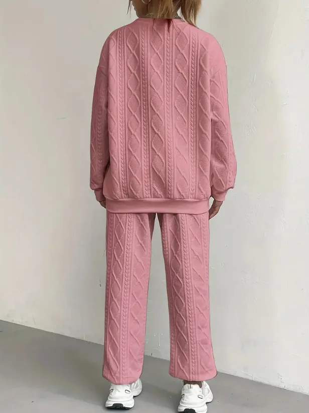 Damen Unifarben Zweiteiliges Set Täglich Langarm Lässig Frühling/Herbst Bluse mit Hose Matching Set