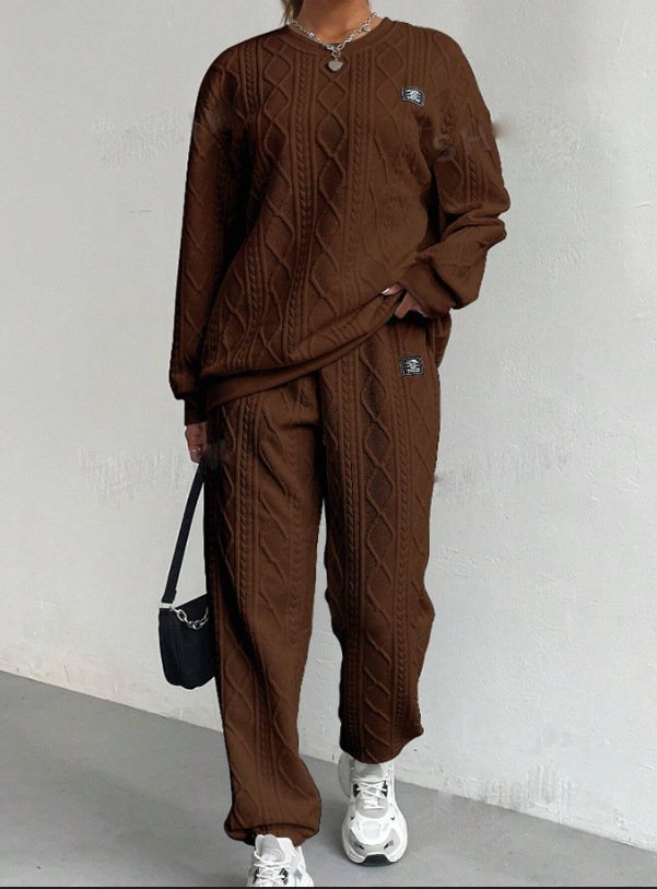 Damen Unifarben Zweiteiliges Set Täglich Langarm Lässig Frühling/Herbst Bluse mit Hose Matching Set