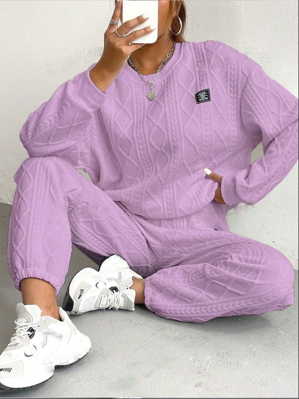 Damen Unifarben Zweiteiliges Set Täglich Langarm Lässig Frühling/Herbst Bluse mit Hose Matching Set
