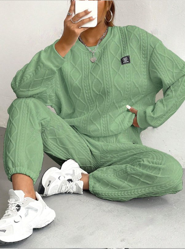 Damen Unifarben Zweiteiliges Set Täglich Langarm Lässig Frühling/Herbst Bluse mit Hose Matching Set