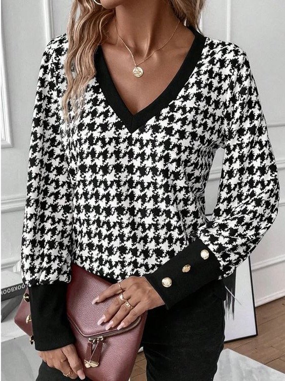 Lässig V-Ausschnitt Geometrisch Sweatshirt Schnalle