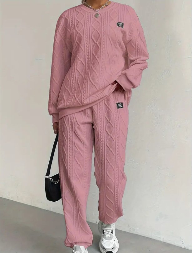 Damen Unifarben Zweiteiliges Set Täglich Langarm Lässig Frühling/Herbst Bluse mit Hose Matching Set