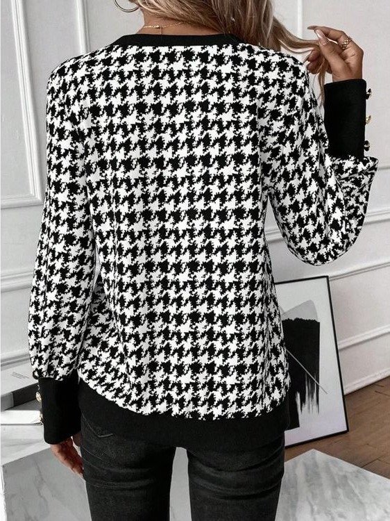 Lässig V-Ausschnitt Geometrisch Sweatshirt Schnalle