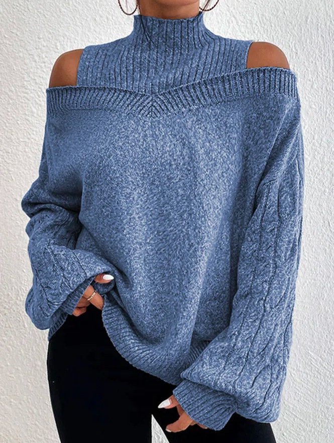 Damen Wolle/Stricken Unifarben Langarm Bequem Lässig Pullover