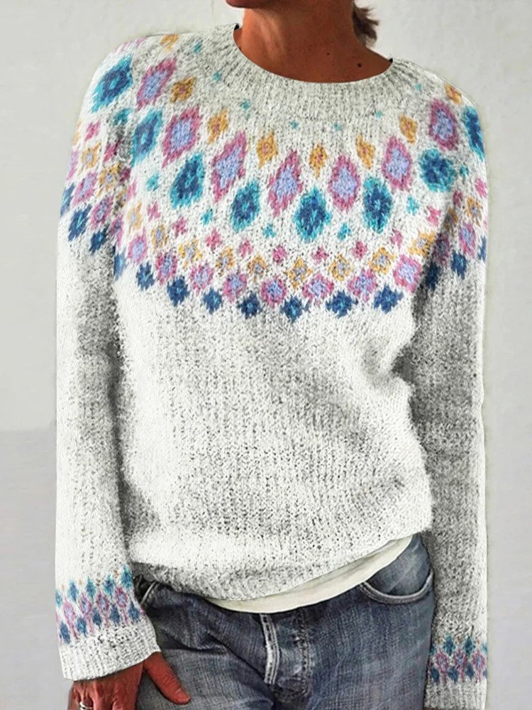 Damen Wolle/Stricken Ethnisch Geometrie Langarm Bequem Lässig Pullover
