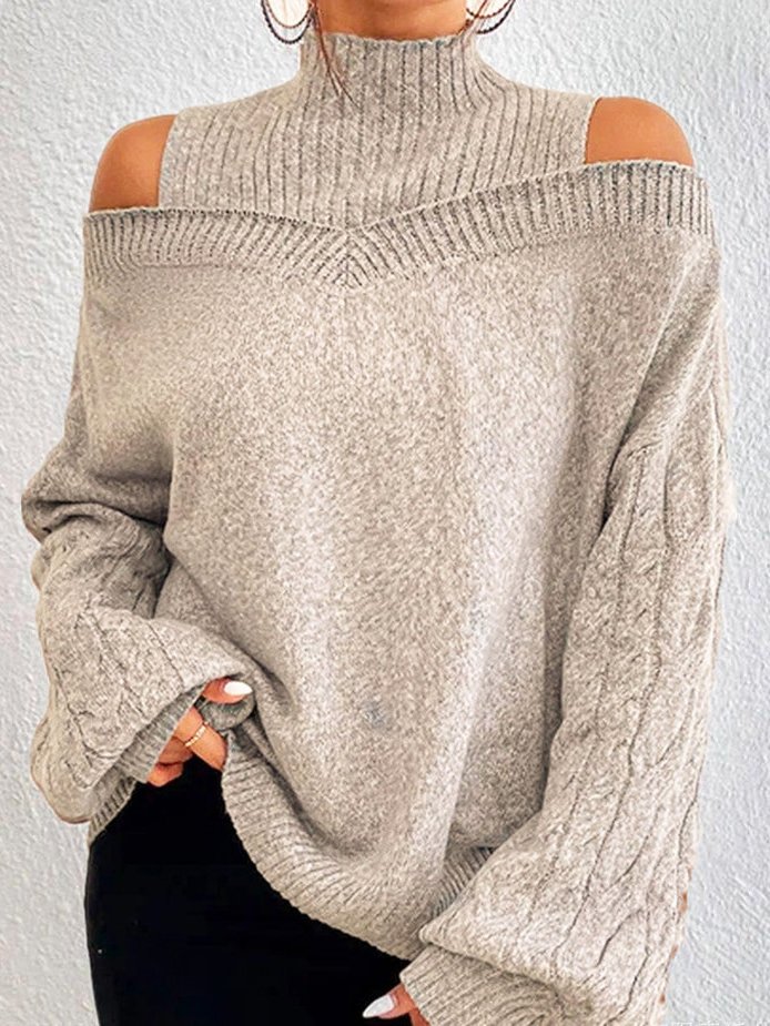 Damen Wolle/Stricken Unifarben Langarm Bequem Lässig Pullover